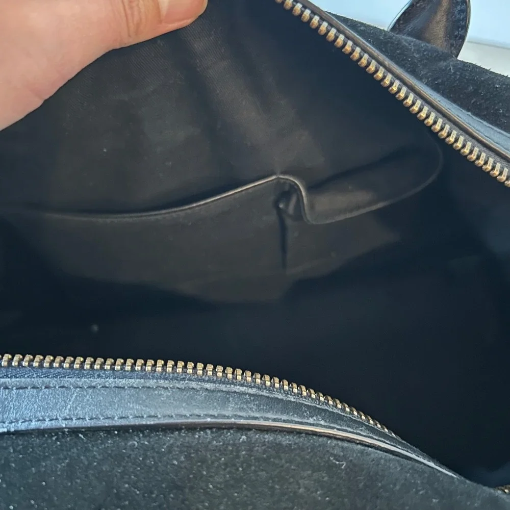 Dylan Kain Boston Doctor's Bowler Bag Black Leather Suede‎ Gold 2 Way Crossbody